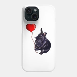 Bunny Rabbits newest Valentine Cute Ebony Lionhead bunny Rabbit love heart balloon. Valentines Day rabbit Phone Case