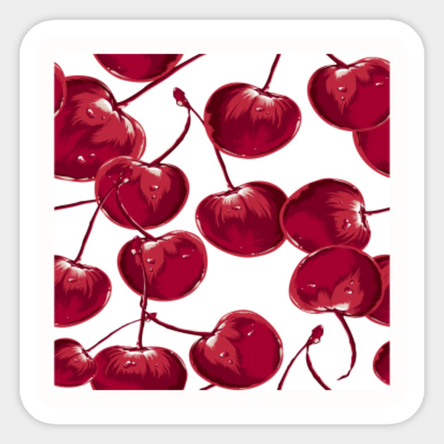 Cute Hand Painted Artist Painted Cherry Fruit Seamless Pattern White Cute Sticker Teepublic