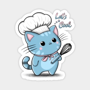 Cute cartoon chef cat with let's cook words Magnet