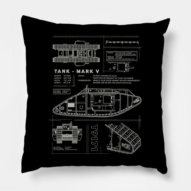 MARK V - WW1 Tank Blueprint Pillow by Distant War