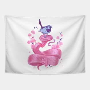 Pink snake and bird Tapestry