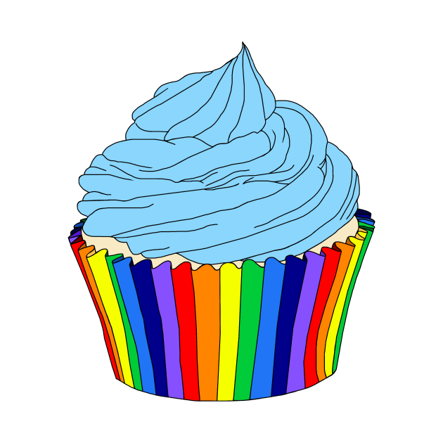 Rainbow Cupcake with Blue Icing by Art by Deborah Camp