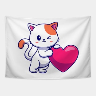 Adorable kitty holding a heart Tapestry