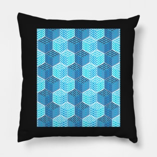 Cube pattern in teal blue chevron Pillow