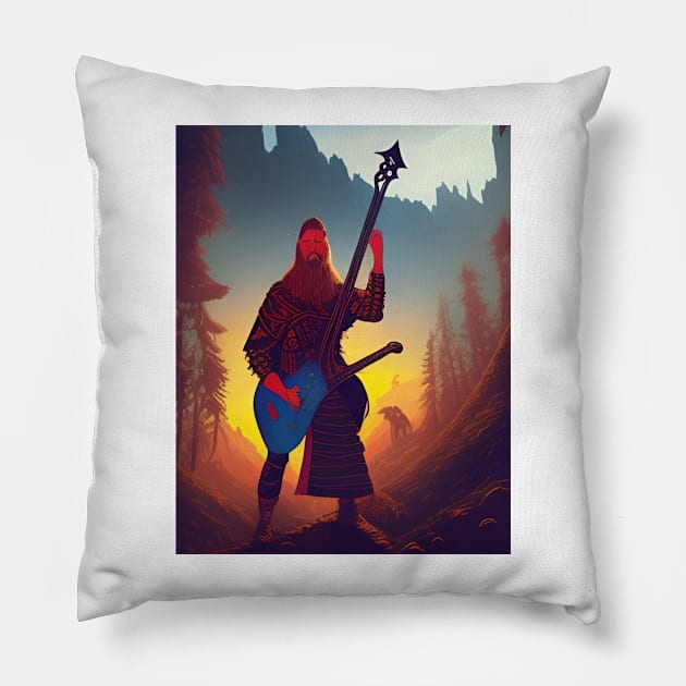 Viking with Guitar 2 Pillow by GrafDot