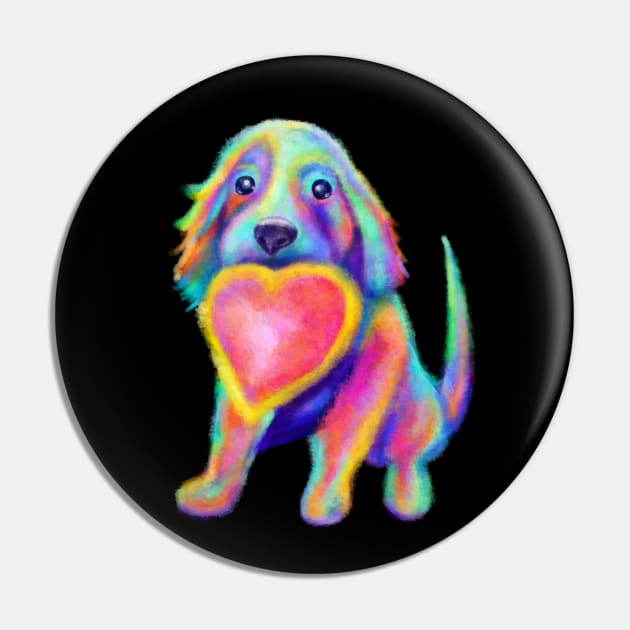 Soft Pastel Lovable Rainbow Pup Pin by Art by Deborah Camp