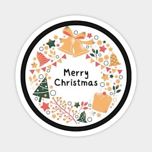 Merry Christmas Round Sticker 16 Magnet