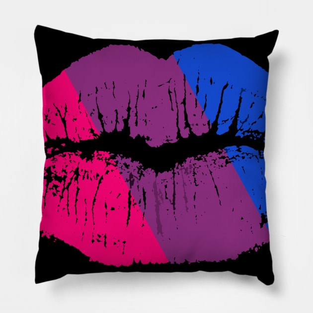 Bi Pride Flag LGBT Party Retro Lips Pillow by Kaileymahoney