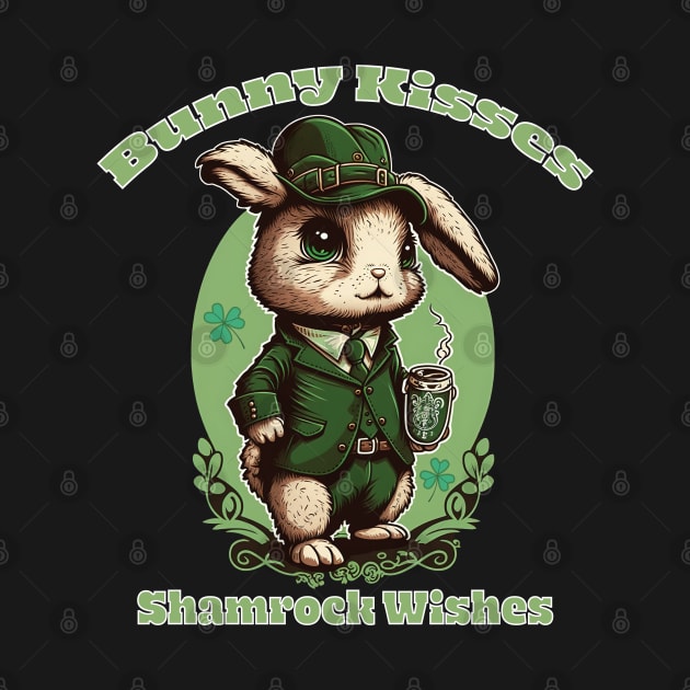 Bunny Kisses Shamrock Wishes - St Patricks Day Bunny by RailoImage