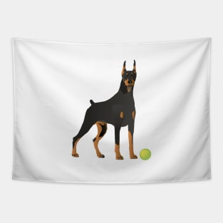 Doberman Dog with a Green Ball Tapestry