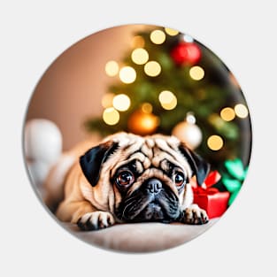 Christmas Pug Dog on Pillow Pin