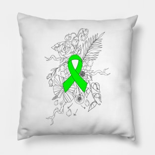 Mental health awareness green ribbon black Pillow