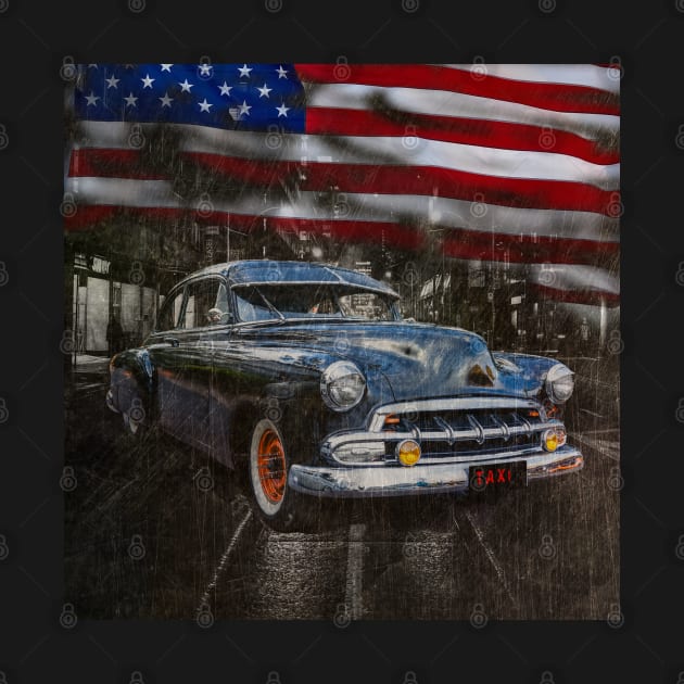 American Classic on a City Street with American Flag by Custom Autos