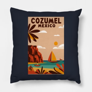 A Vintage Travel Art of Cozumel - Mexico Pillow