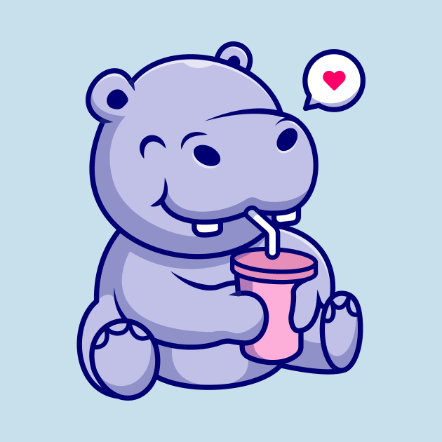 Cute Hippo Drinking Cartoon by Catalyst Labs