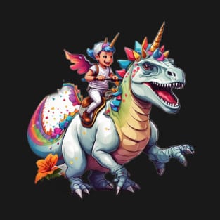 Boy Unicorn Riding Dinosaur, T-Rex Funny Unicorns Party Rainbow Squad Gifts for Kids Boys Girls T-Shirt