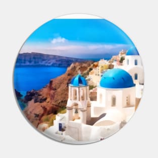 Santorini caldera view with blue domes Pin