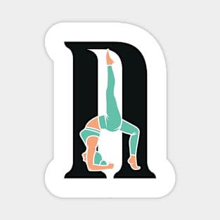 Sports yoga women in letter N Sticker design vector illustration. Alphabet letter icon concept. Sports young women doing yoga exercises with letter N sticker design logo icons. Magnet