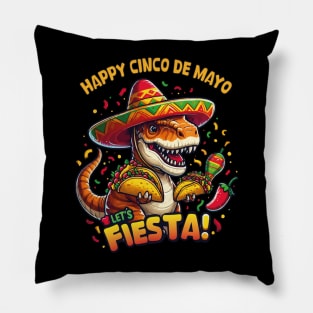 Cinco De Mayo Funny Dinosaur Holding Taco Let's Fiesta Party Pillow