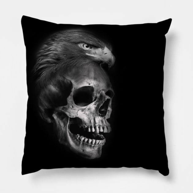 Eagle and Skull Black and Grey Art Pillow by Print Art Station