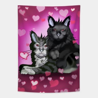 Black maine coon cat brothers with pink hearts Tapestry