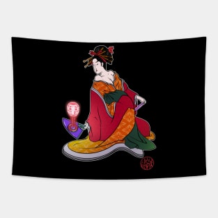 Bijinga - Woman with holographic fans - Daruma Tapestry