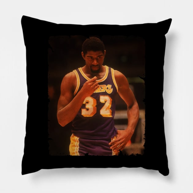 Magic Johnson /// Magic Johnson Vintage Design Of Basketball /// 70s Pillow by Statman Sports