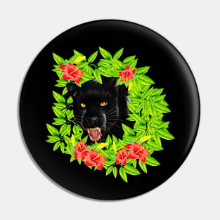 Tropical - Jaguar Cat, Black panther, Floral theme Pin