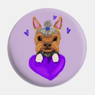 Yorkie with purple heart Pin