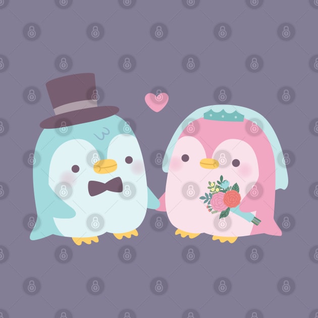 Cute Wedding Couple Penguin Groom and Bride by rustydoodle