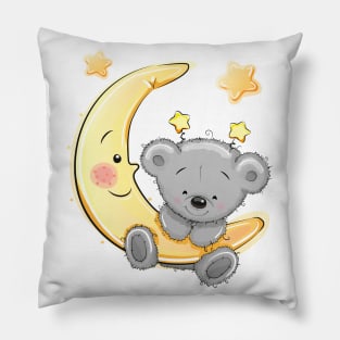 Cute teddy bear hanging on the moon Pillow