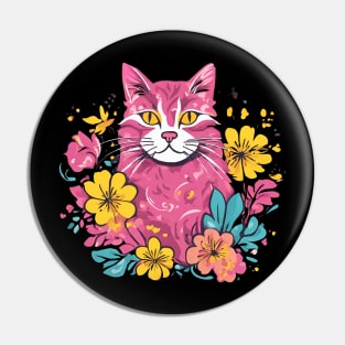 Pretty Pink Feline Floral Pin