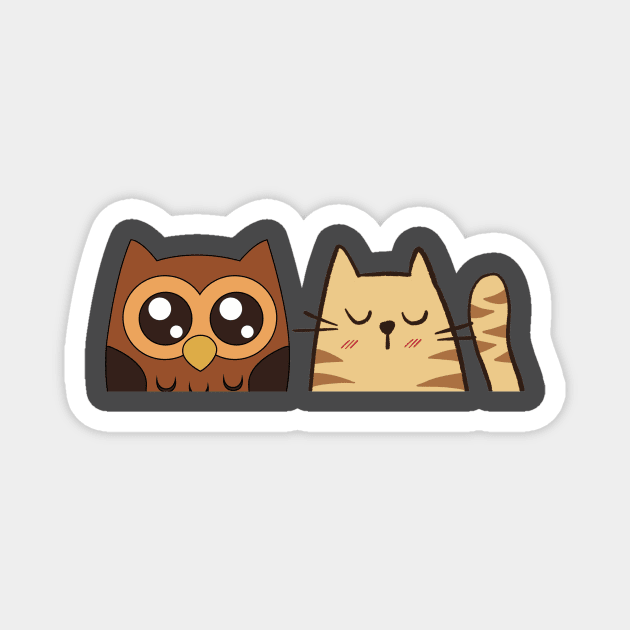 a cat and an owl Magnet by Amadej