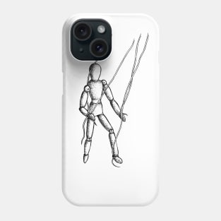 Black and white ink drawing of a puppet doll Phone Case