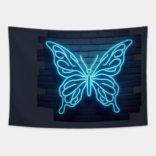 Neon Butterfly on a brick wall Tapestry