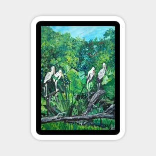 Stork's are taking rest on the tree. Magnet