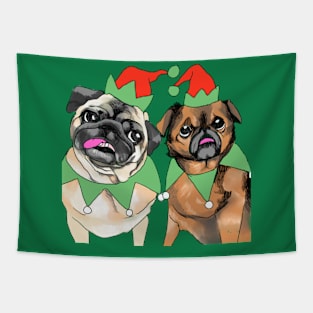 Pug Xmas elves Tapestry