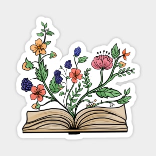 Hand Draw Flowers Growing From Book Magnet