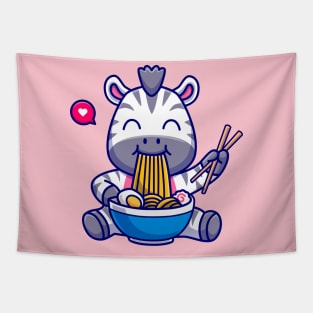 Cute Zebra Eating Ramen Bowl With Chopstick Cartoon Tapestry