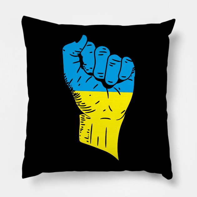 Flag of Ukraine on a Raised Clenched Fist Pillow by Vladimir Zevenckih