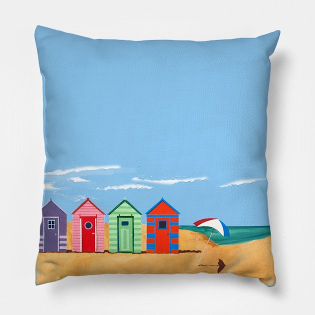 Beach Huts Pillow by Lavott4Art