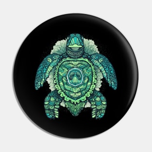 Cool Blue Mandala Sea Turtle Illustration - Unique Ocean Art Pin