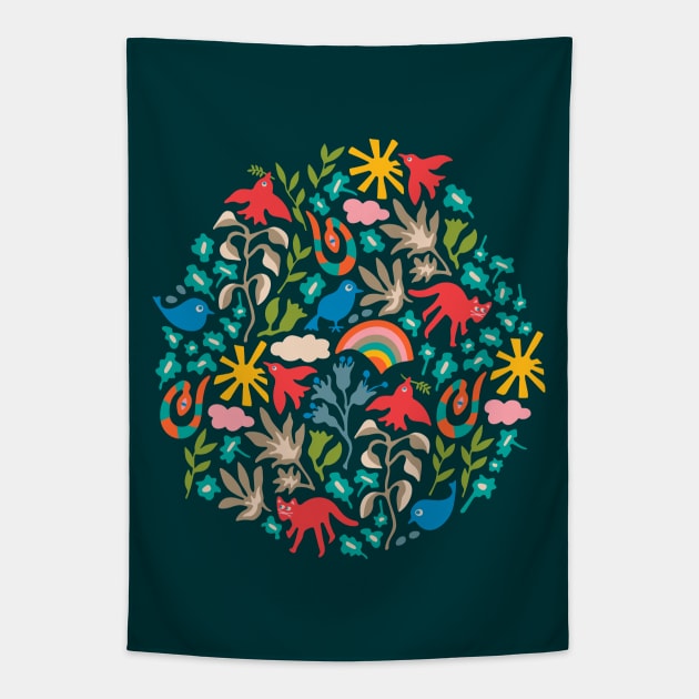 LAND OF PLENTY Cute Outdoors Nature Animals with Birds Cats Snakes Flowers Weather - UnBlink Studio by Jackie Tahara Tapestry by UnBlink Studio by Jackie Tahara