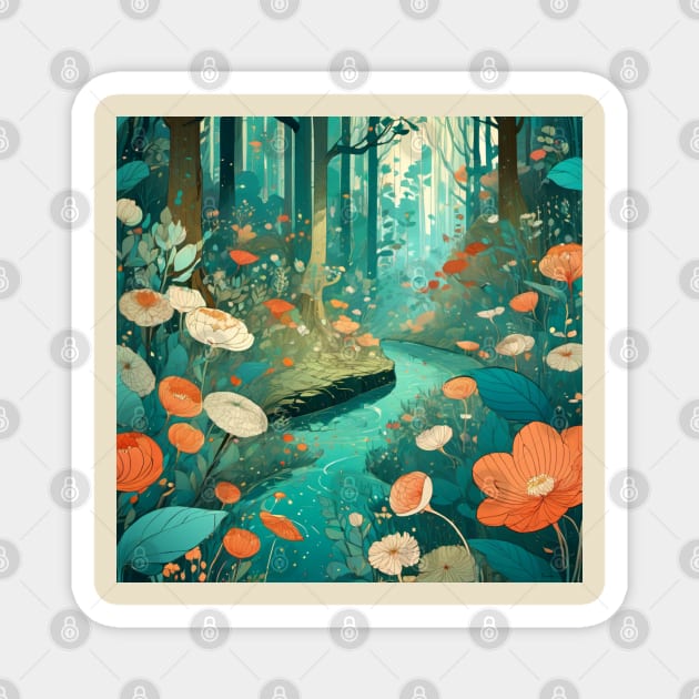 Coral and teal forrest Magnet by Legendary Goods