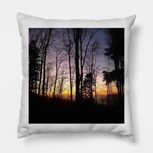 Trees Silhouette Colorful Sunset in Zagreb, Croatia Pillow