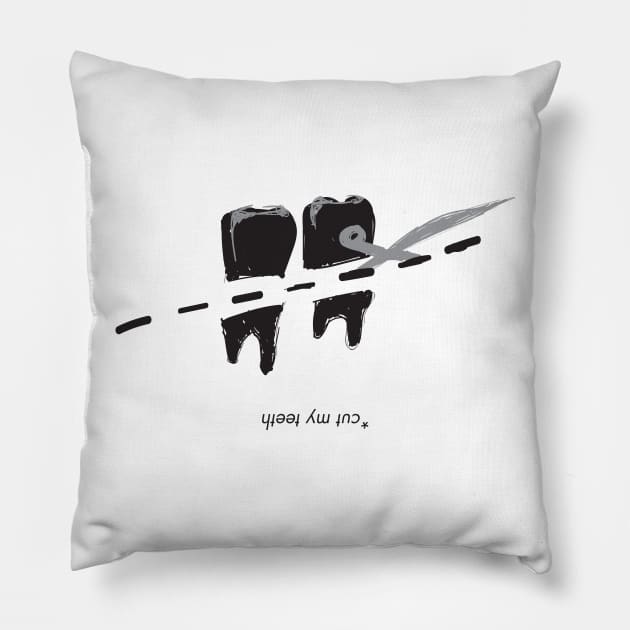 "to cut your teeth" Pillow by Meowkovsky