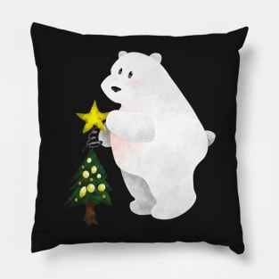 Polar Bear Decorating a Tree Pillow