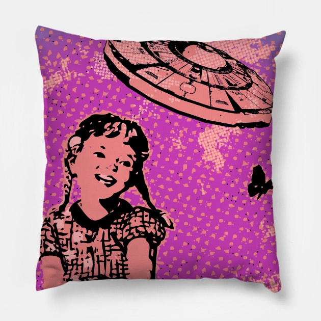 Pink Vintage UFO Pillow by miskel