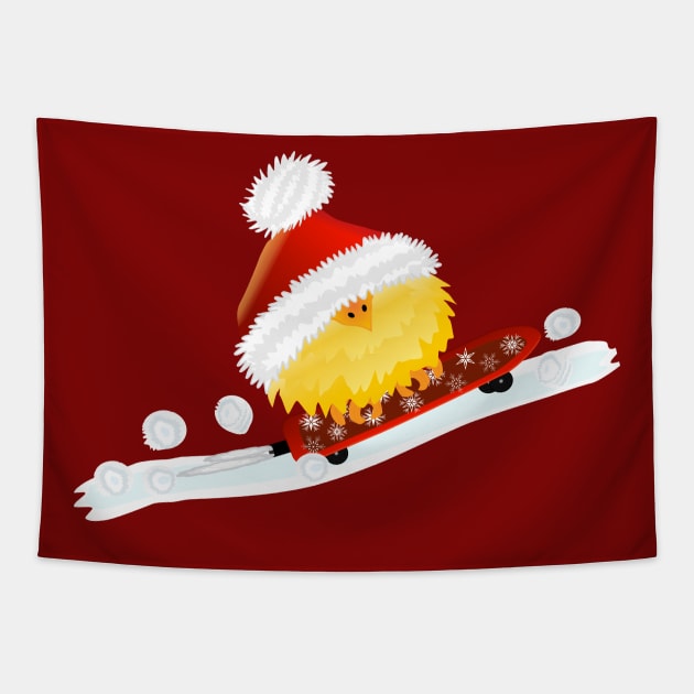 Bird with Christmas Hat on Skeateboard Tapestry by Djdesign2022