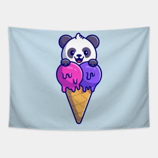 Cute Panda With Ice Cream Cone Cartoon Tapestry